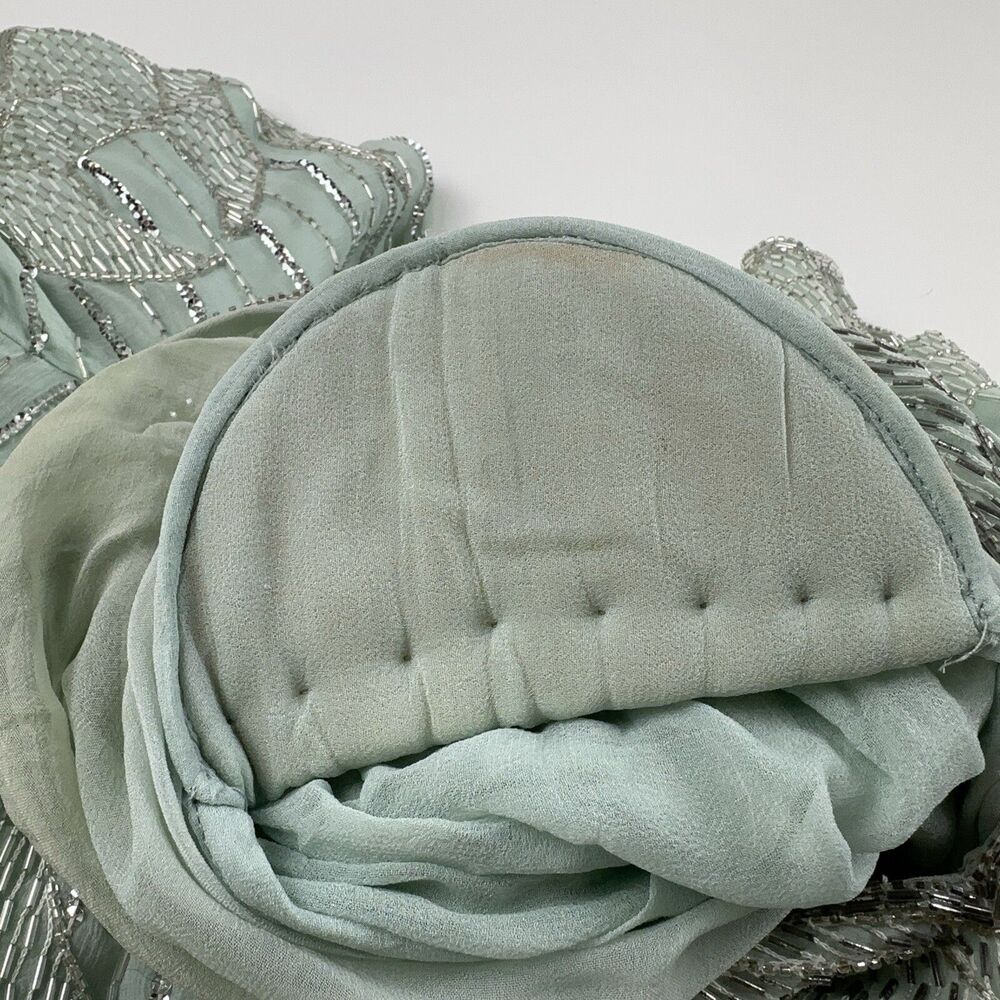 Judith Ann 2X Mint Green Silk Beaded Sequin Top Vintage 80s Glam Art Deco Blouse - Picture 5 of 10